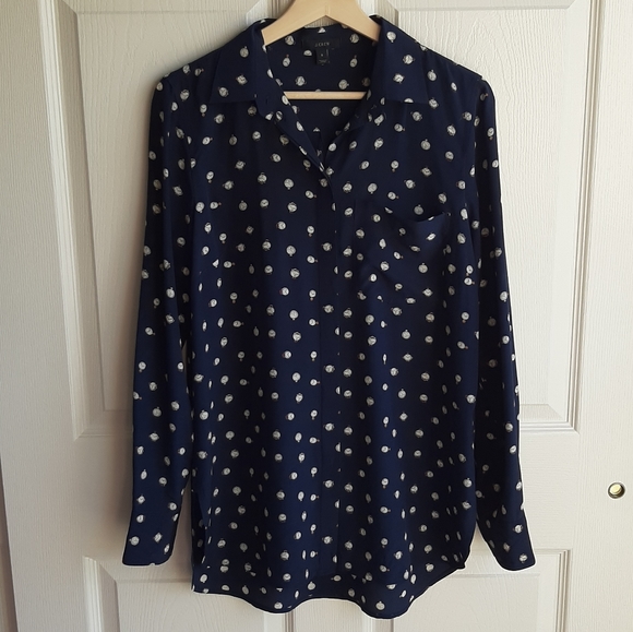 J. Crew Tops - J Crew Navy Ticktock Silk Button Down Top Size 6